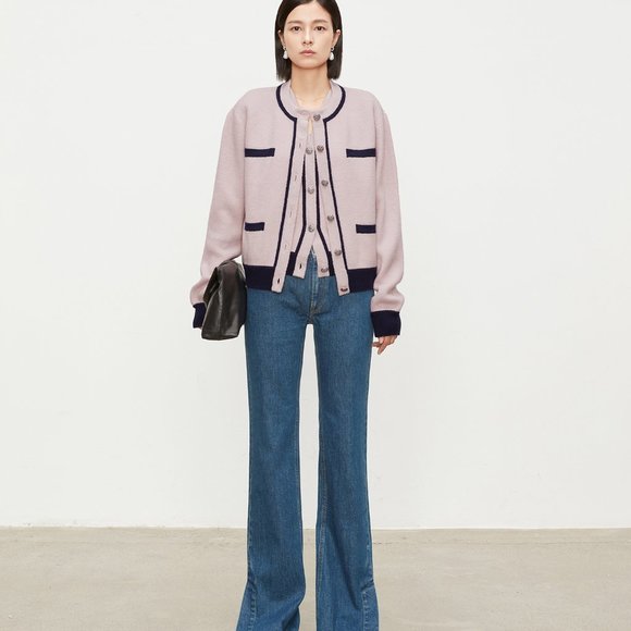 CHICJOC Women Wool and Cashmere Blended Cardigan with contrasting color … - Picture 3 of 16